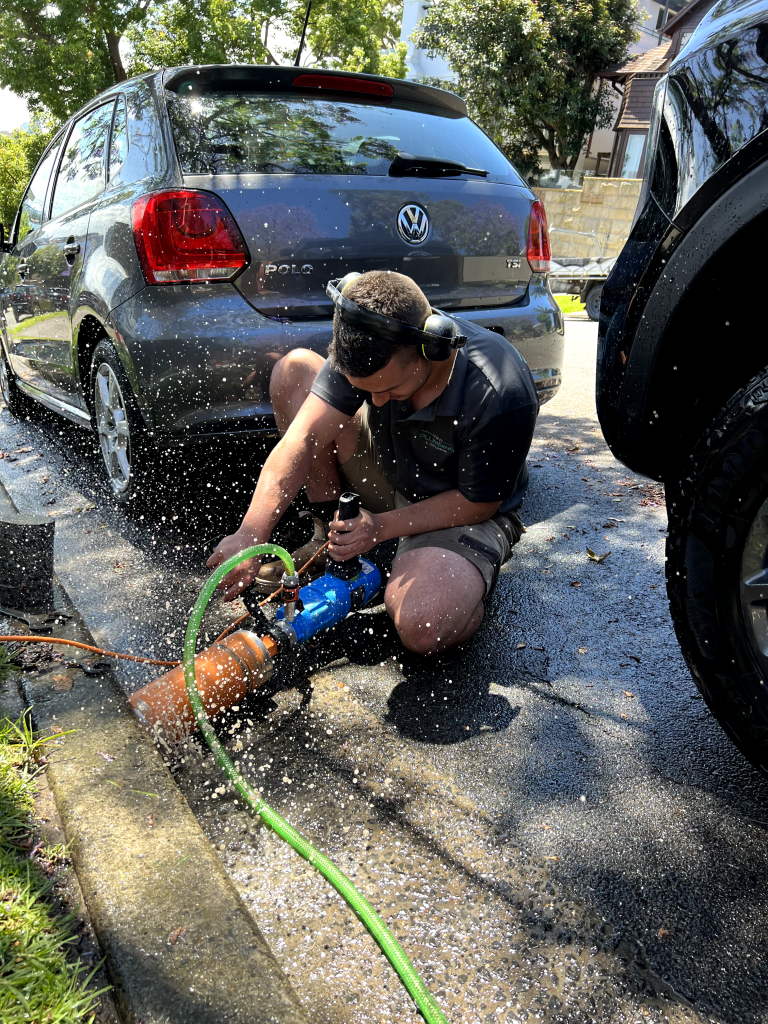 One of our Bondi Plumbers completing jet blasting